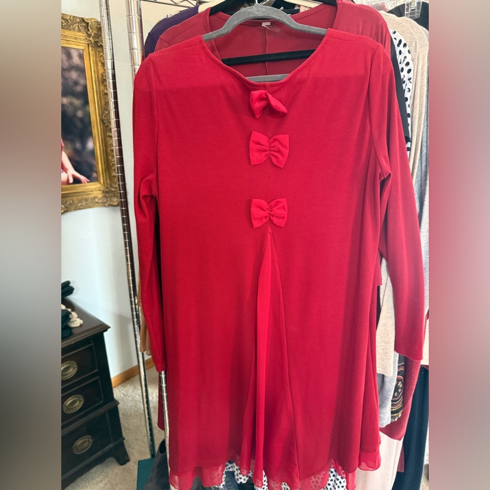 Red Dress with Bow Accents